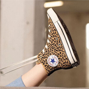 Converse Hi Top Shoes Cheetah Animal Print Leather Suede Sneakers CTAS SK8 9.5 W